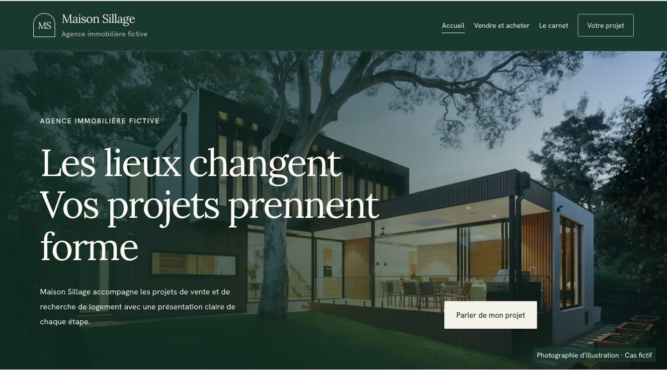 Aperçu du site fictif Maison Sillage