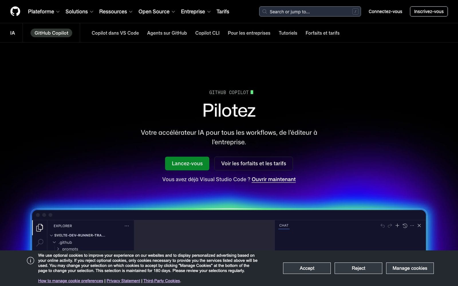 Interface de GitHub Copilot