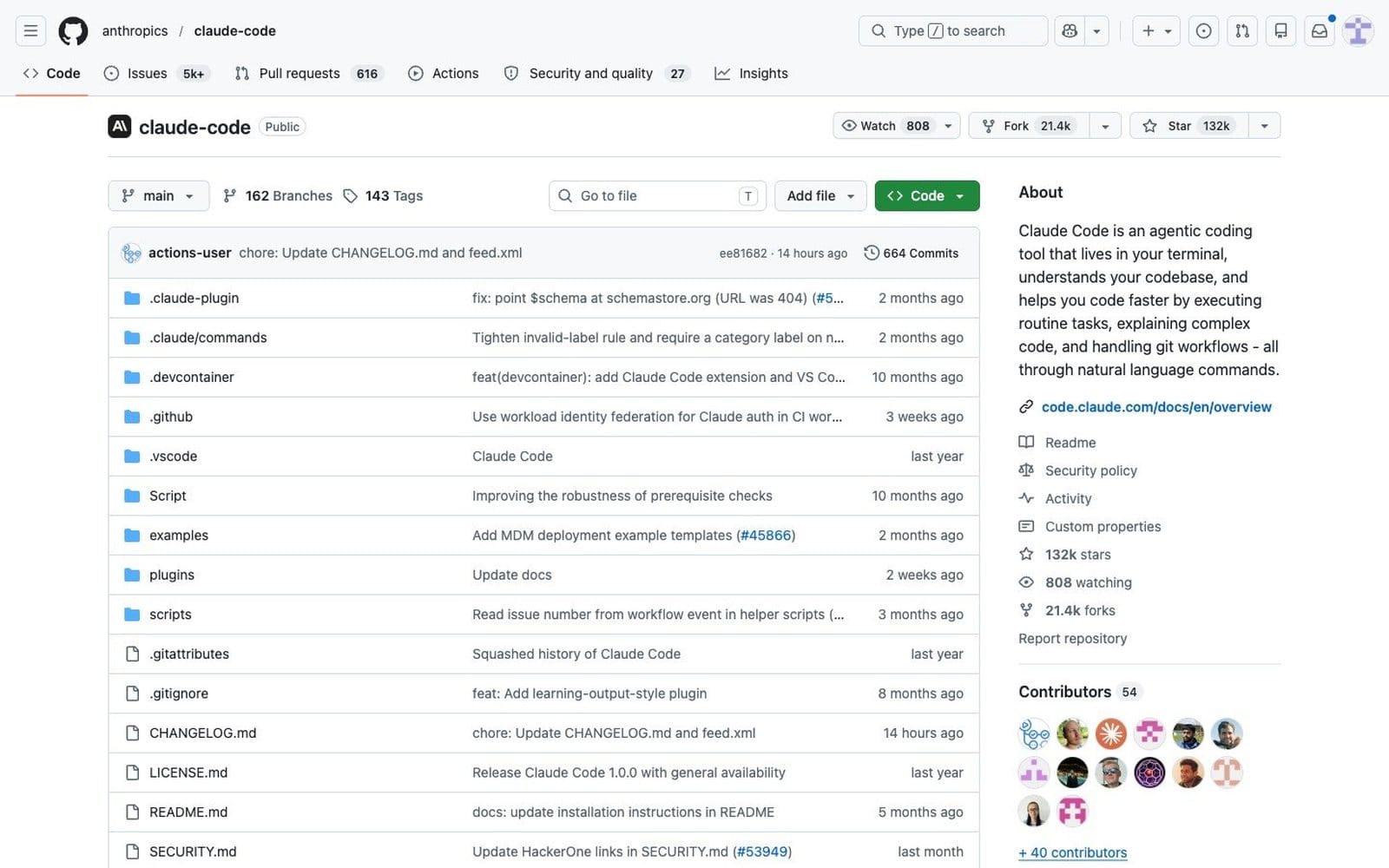 Interface de GitHub