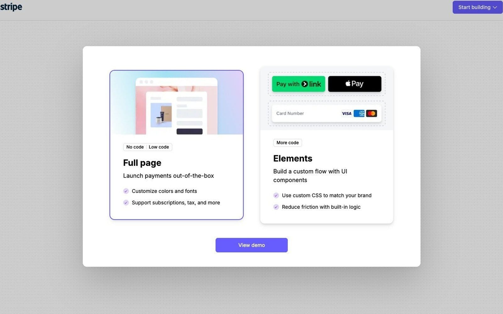 Interface de Stripe